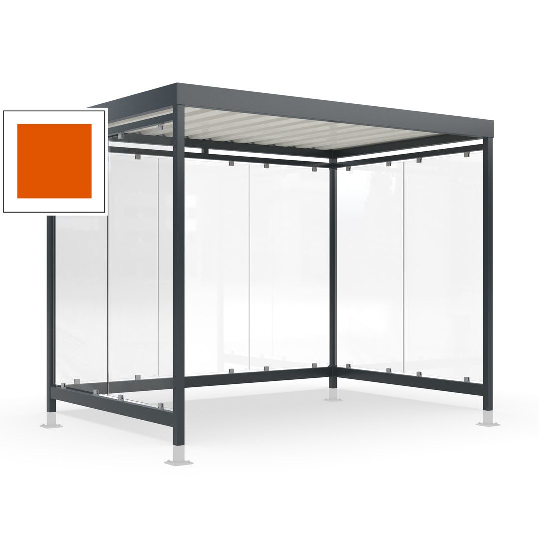 Raucherunterstand mit Überpflasterung, fertig montiert, Fahrgastunterstand, Bushaltestelle, 2.440 x 3.180 x 2.165 mm (HxBxT), 7 Wände, Achatgrau