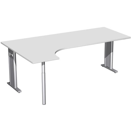 Eckschreibtisch, Ecke links, Füße einseitig verkürzt, C-Fuß Pro, 720 x 1.600 x 1.200 mm (HxBxT), Gestell silber, Dekor Ahorn