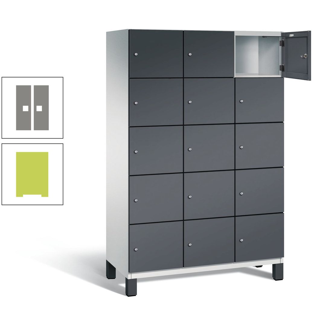 Fächerschrank, Stahlschrank, 15 Fächer, Türöffnungsbegrenzer, Füße, 1.980 x 1.200 x 525 mm (HxBxT), Korpus anthrazitgrau, Front anthrazitgrau