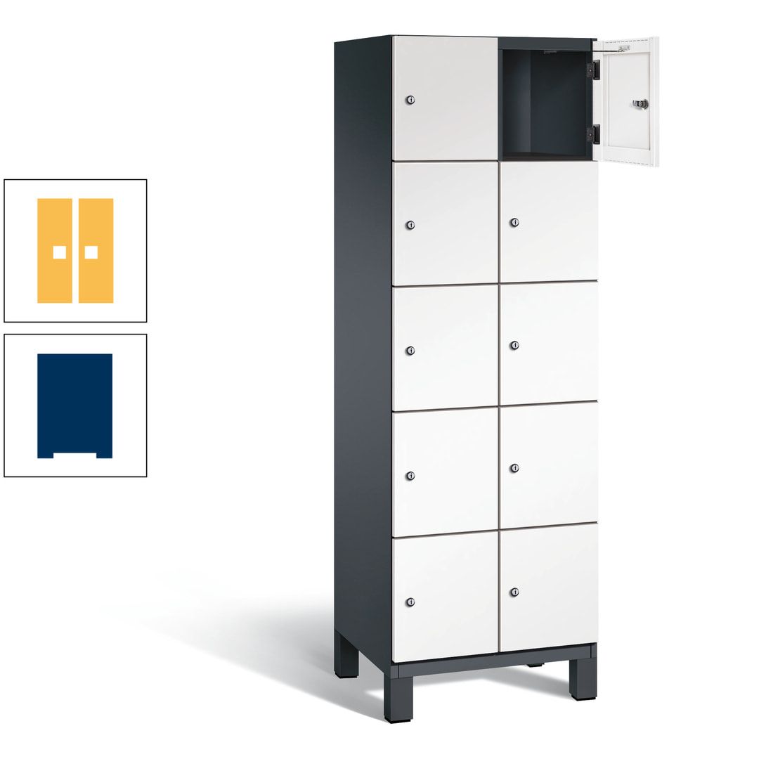 Fächerschrank, Stahlschrank, 10 Fächer, Türöffnungsbegrenzer, Füße, 1.980 x 600 x 525 mm (HxBxT), Korpus anthrazitgrau, Front anthrazitgrau