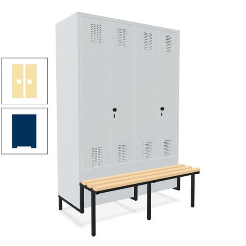 Doppel-Spind, Garderobenschrank, Buche Sitzbank integriert, 4 Abteile 300 mm, Korpus anthrazitgrau, Tür anthrazitgrau, 1.850 x 1.200 x 815 mm (HxBxT)