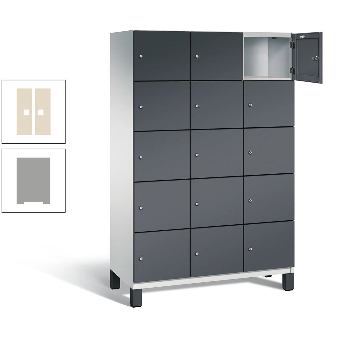 Fächerschrank, Stahlschrank, 15 Fächer, Türöffnungsbegrenzer, Füße, 1.980 x 1.200 x 525 mm (HxBxT), Korpus anthrazitgrau, Front anthrazitgrau
