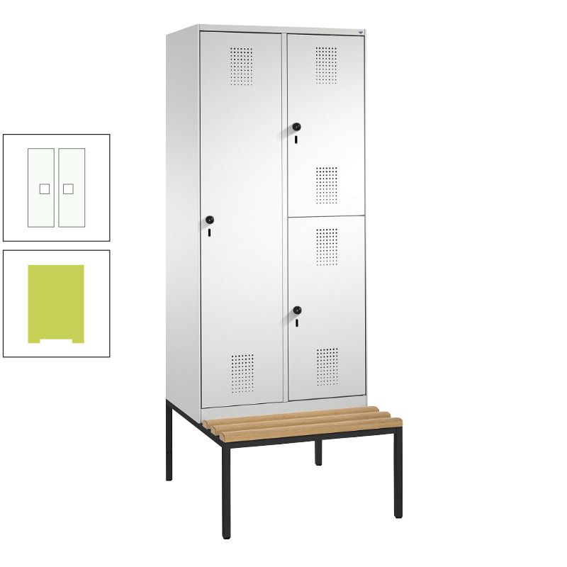 Garderobenschrank, Spind ein- und doppelstöckig Sitzbank, 2 Abteile, 3 Fächer, 2.090 x 800 x 500 mm (HxBxT), Front anthrazitgrau, Korpus anthrazitgrau