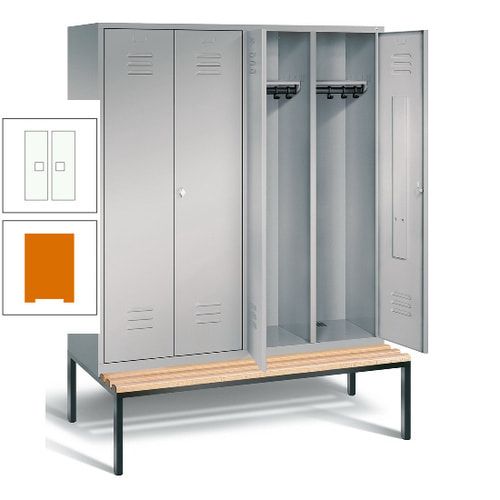 Doppel-Spindschrank, Buche Sitzbank untergebaut, 4 Abteile a 400 mm, Korpus lichtgrau, Tür anthrazitgrau, 2.090 x 1.590 x 815 mm (HxBxT)
