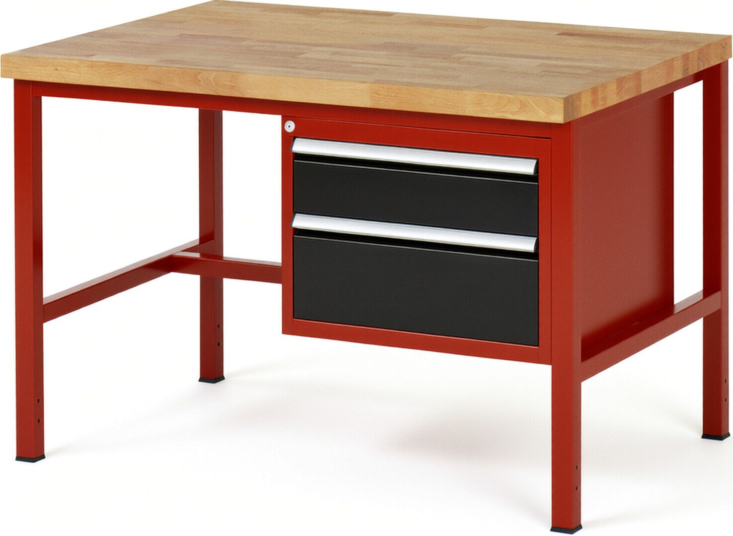 Werkbank - 2 Schubladen - Teilauszug - 150:1 / 210:1 - Höhe 840-1.040 mm - 1.250 x 900 mm - 1.250 kg - Buche - Anthrazitgrau