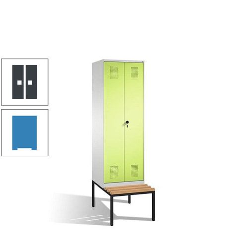 Doppel-Spind, Garderobenschrank, Buche Sitzbank untergebaut, 2 Abteile a 300 mm, Korpus anthrazitgrau, Tür anthrazitgrau, 2.090 x 600 x 815 mm (HxBxT)