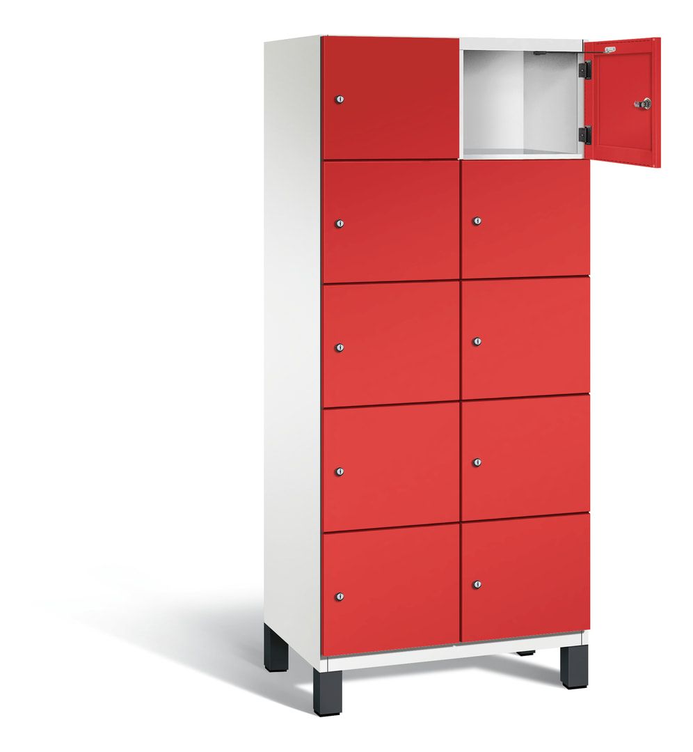 Fächerschrank, Stahlschrank, 10 Fächer, Türöffnungsbegrenzer, Füße, 1.980 x 800 x 525 mm (HxBxT), Korpus anthrazitgrau, Front anthrazitgrau