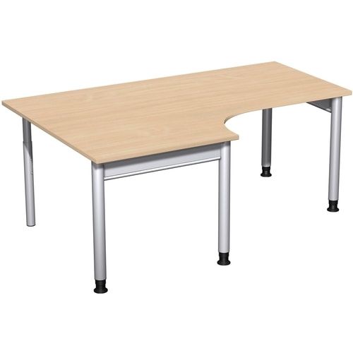 Eckschreibtisch, Eckteil 800 mm, links, Füße einseitig verkürzt, 4-Fuß Pro, höhenverstellbar, 680-800 x 1.600 x 1.200 mm (HxBxT), Dekor Ahorn