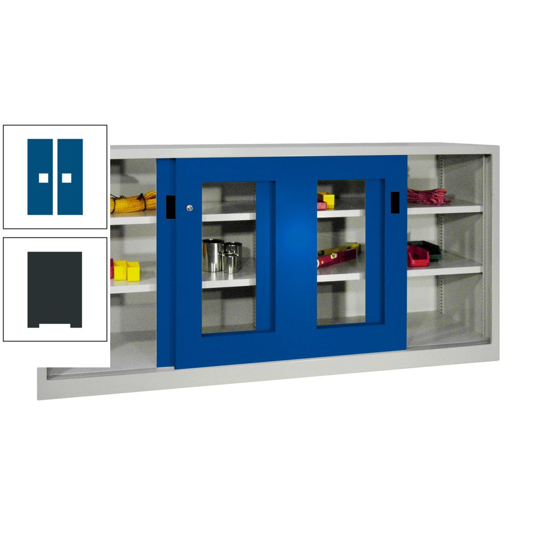Schiebetürenschrank - Sichtfenstertüren - 1.000x2.000x400 mm (HxBxT) - 4 Böden, gepulvert - Zylinderschloss - anthrazitgrau