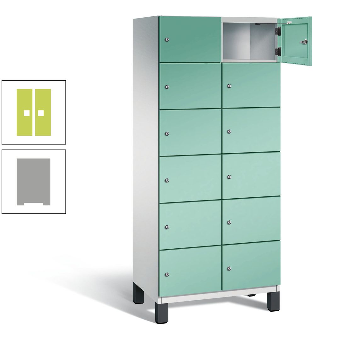 Fächerschrank, Stahlschrank, 12 Fächer, Türöffnungsbegrenzer, Füße, 1.980 x 800 x 525 mm (HxBxT), Korpus anthrazitgrau, Front anthrazitgrau