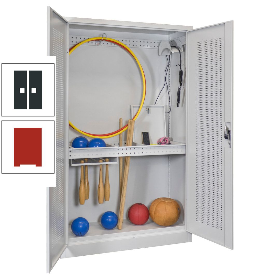 Sportschrank - Lochfeldtüren - Variante 1 - 1.950x1.200x500 mm (HxBxT) - anthrazitgrau