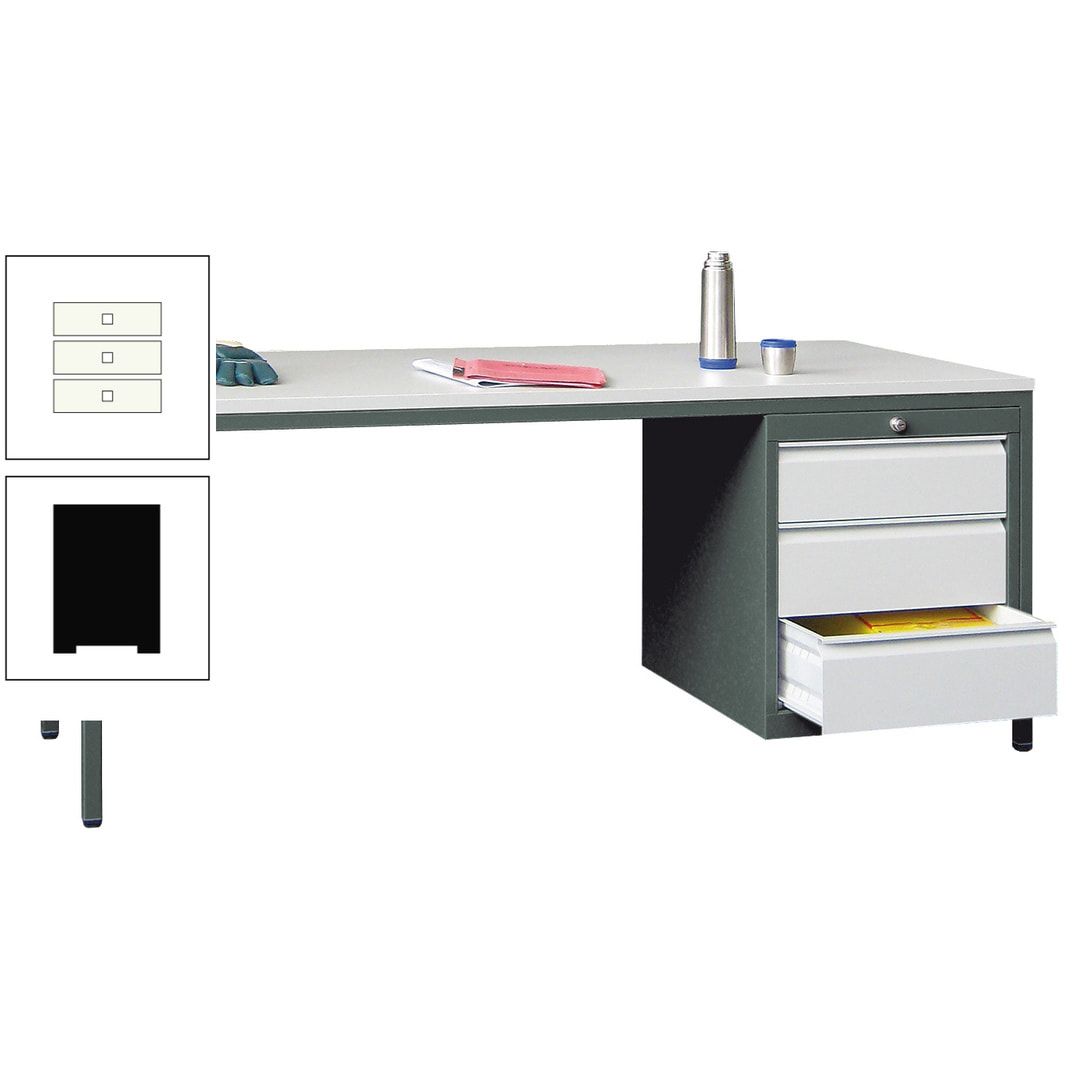 Meisterschreibtisch - 3 Schubladen 150 / 175 mm - 720 x 1.700 x 800 mm (HxBxT) - anthrazitgrau