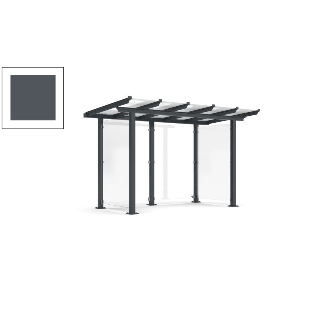 Unterstand mit Pultdach und Sicherheitsglas - feuerverzinkt und farbbeschichtet - 2.435 x 3.850 x 2.090 (HxBxT) - Farbe Achatgrau