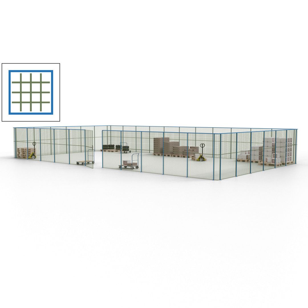 Maschinen Schutzgitter - Hallentrennwand - Sicherheitszaun - Tür - 51 m - 2.200 x 16.900 x 9.400 mm (HxBxT) - enzianblau