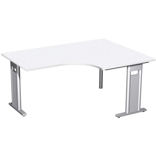 Eckschreibtisch, Eckteil 800 mm, Ecke rechts, Füße einseitig verkürzt, C-Fuß Pro, 720 x 1.600 x 1.200 mm (HxBxT), Gestell silber, Dekor Ahorn