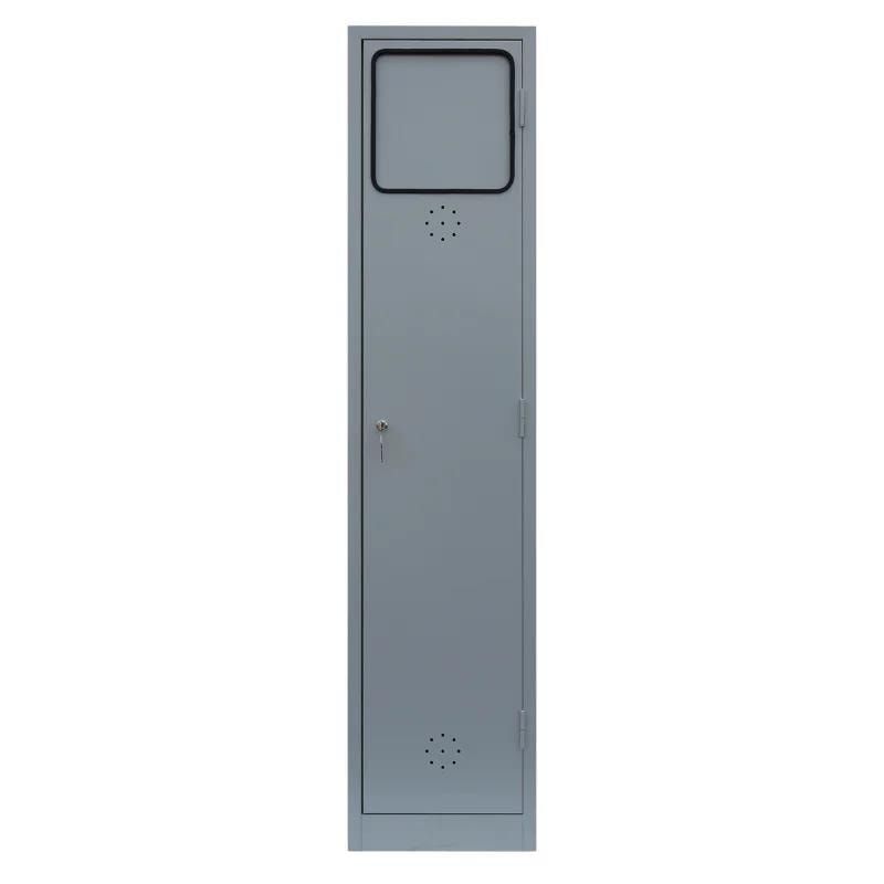 Wäschesammelschrank, Wäscheschrank, Stahlschrank, Sockel, Klappe, Zylinderschloss, 1.800 x 600 x 500 mm (HxBxT), Korpus lichtgrau, Front enzianblau