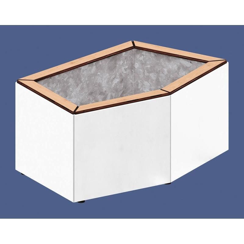 Pflanzbehälter, modular, pentagonale Form, fvz Stahlblech, innen Geotextilfolie, verstellbare Füße, 465 x 1.065 x 665 mm (HxBxT), Farbe Enzianblau