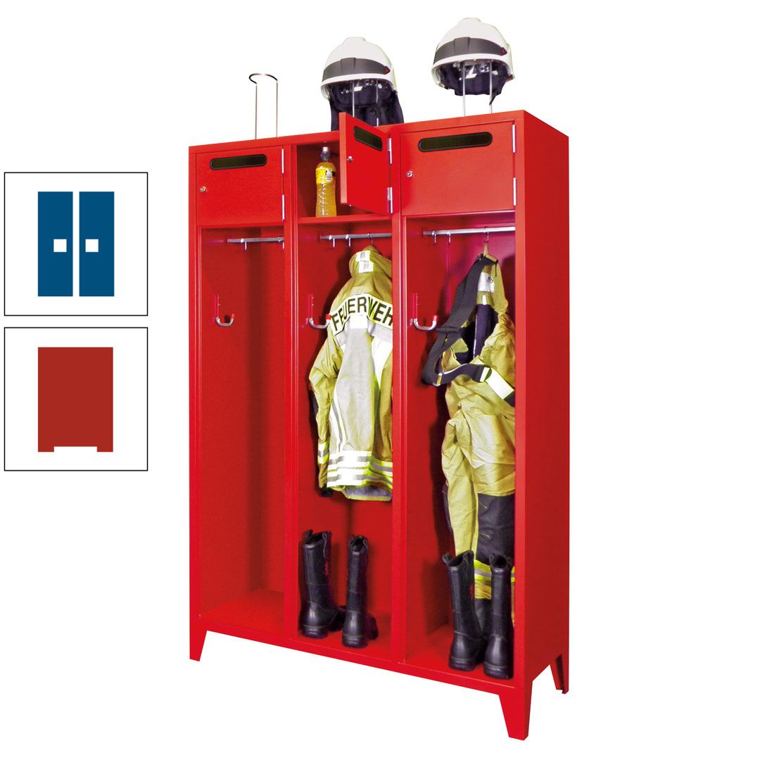 Feuerwehrschrank - 3 Abteile - Ablagefach mit Tür, Einwurfschlitz - 2.100 x 1.230 x 500 mm (HxBxT) - anthrazitgrau