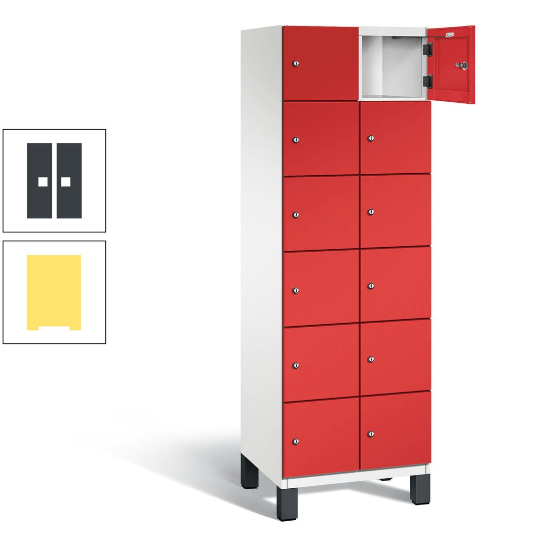 Fächerschrank, Stahlschrank, 12 Fächer, Türöffnungsbegrenzer, Füße, 1.980 x 600 x 525 mm (HxBxT), Korpus anthrazitgrau, Front anthrazitgrau