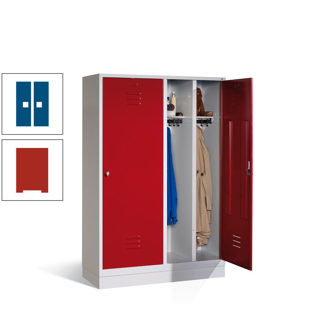 Doppel-Spind mit Großtüren, Garderobenschrank mit Sockel, 4 Abteile a 300 mm, Korpus anthrazitgrau, Tür anthrazitgrau, 1.800 x 1.190 x 500 mm (HxBxT)