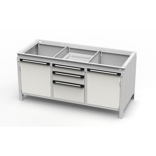 OTTOKIND Werkbank - bündige Arbeitsplatte - 810 x 1.695 x 750 mm (HxBxT) - 3 Schubladen - 2 Schränke - lichtgrau
