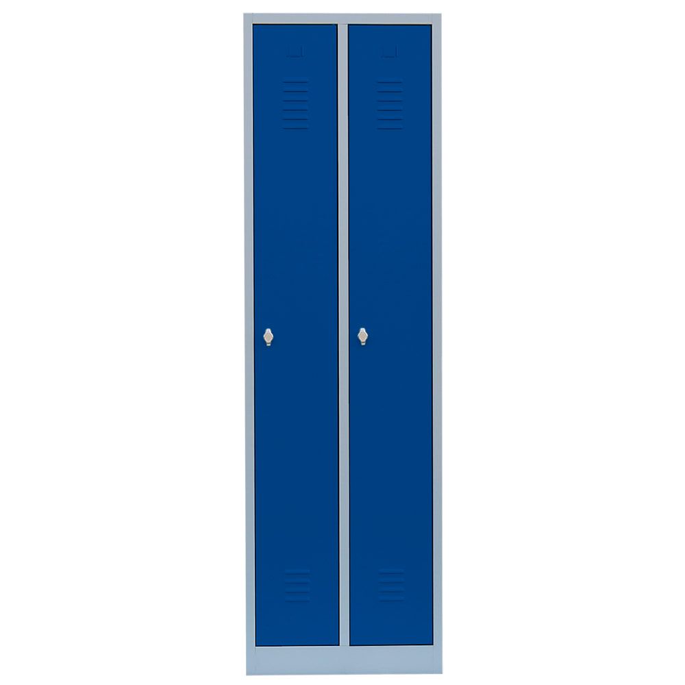 Garderobenschrank, Garderobenspind, 2 Abteile, 1.800 x 500 x 500 mm (HxBxT), Korpusfarbe: lichtgrau, Frontfarbe: enzianblau