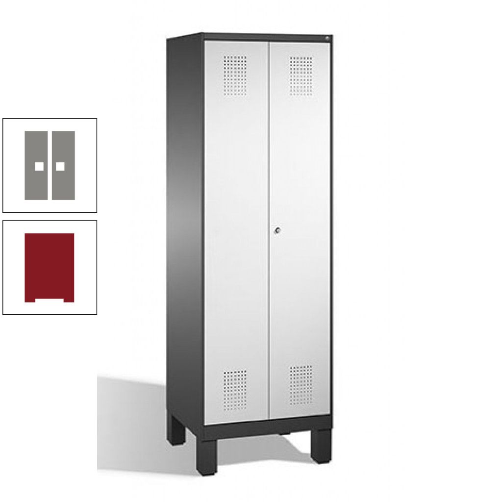 Doppel-Spind, Doppeltüren, Garderobenschrank mit Füßen, 2 Abteile a 300 mm, Korpus anthrazitgrau, Tür anthrazitgrau, 1.850 x 600 x 500 mm (HxBxT)