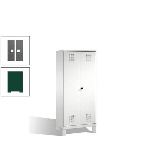 Doppel-Spind, Doppeltüren, Garderobenschrank mit Füßen, 2 Abteile a 400 mm, Korpus anthrazitgrau, Tür anthrazitgrau, 1.850 x 800 x 500 mm (HxBxT)