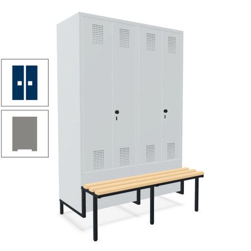 Doppel-Spind, Garderobenschrank, Buche Sitzbank integriert, 4 Abteile 300 mm, Korpus anthrazitgrau, Tür anthrazitgrau, 1.850 x 1.200 x 815 mm (HxBxT)