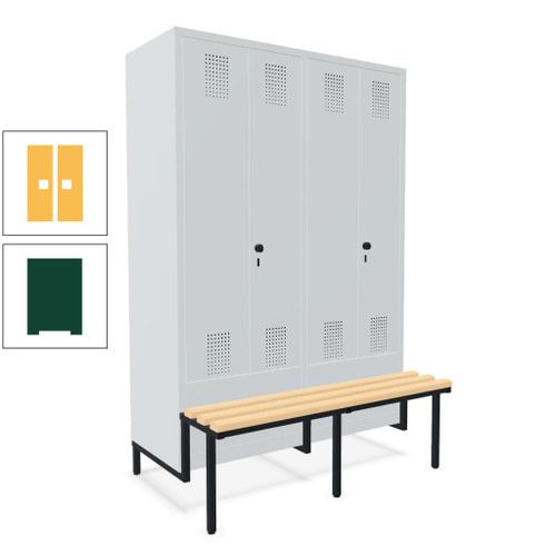 Doppel-Spind, Garderobenschrank, Buche Sitzbank integriert, 4 Abteile 300 mm, Korpus anthrazitgrau, Tür anthrazitgrau, 1.850 x 1.200 x 815 mm (HxBxT)