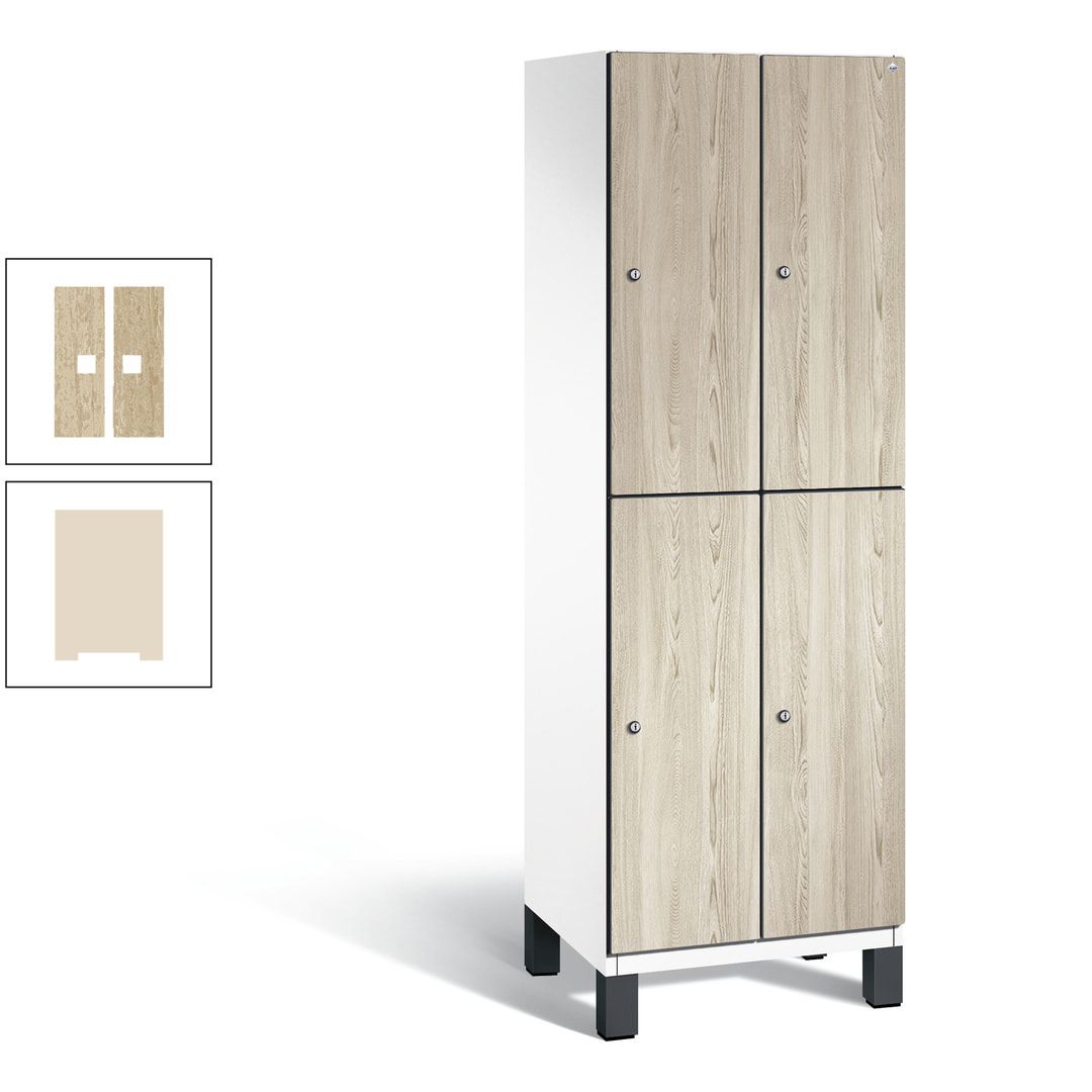 Fächerschrank, Garderobenschrank, mit Füßen, 2 Abteile, 1.980 x 600 x 525 mm (HxBxT), Korpus anthrazitgrau, Tür Donau-Ahorn