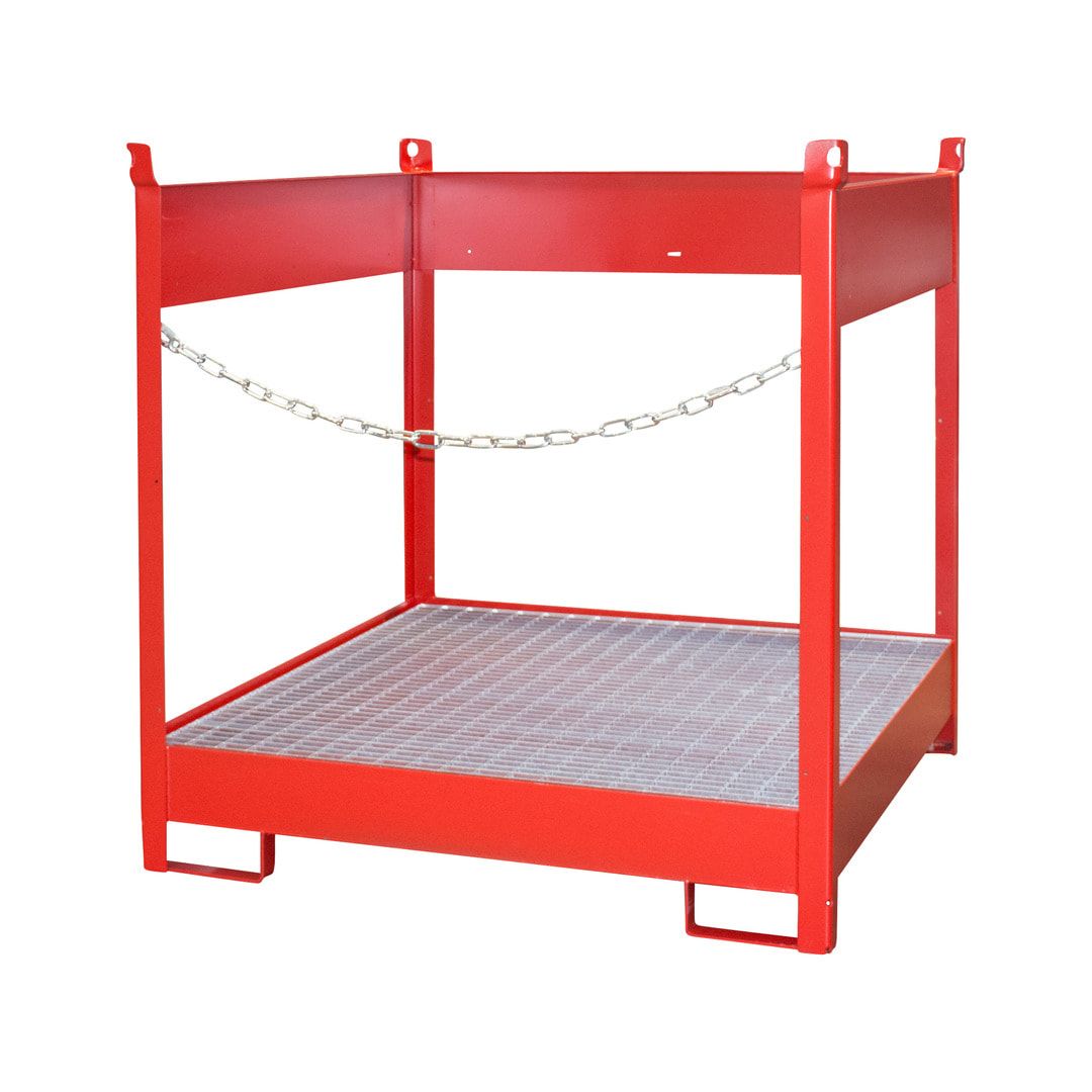 Fass-Stapelpalette - für 4 x 200-l-Fässer - Volumen 220 l - 1.435 x 1.410 x 1.410 mm (HxBxT) - offene Seiten - feuerrot