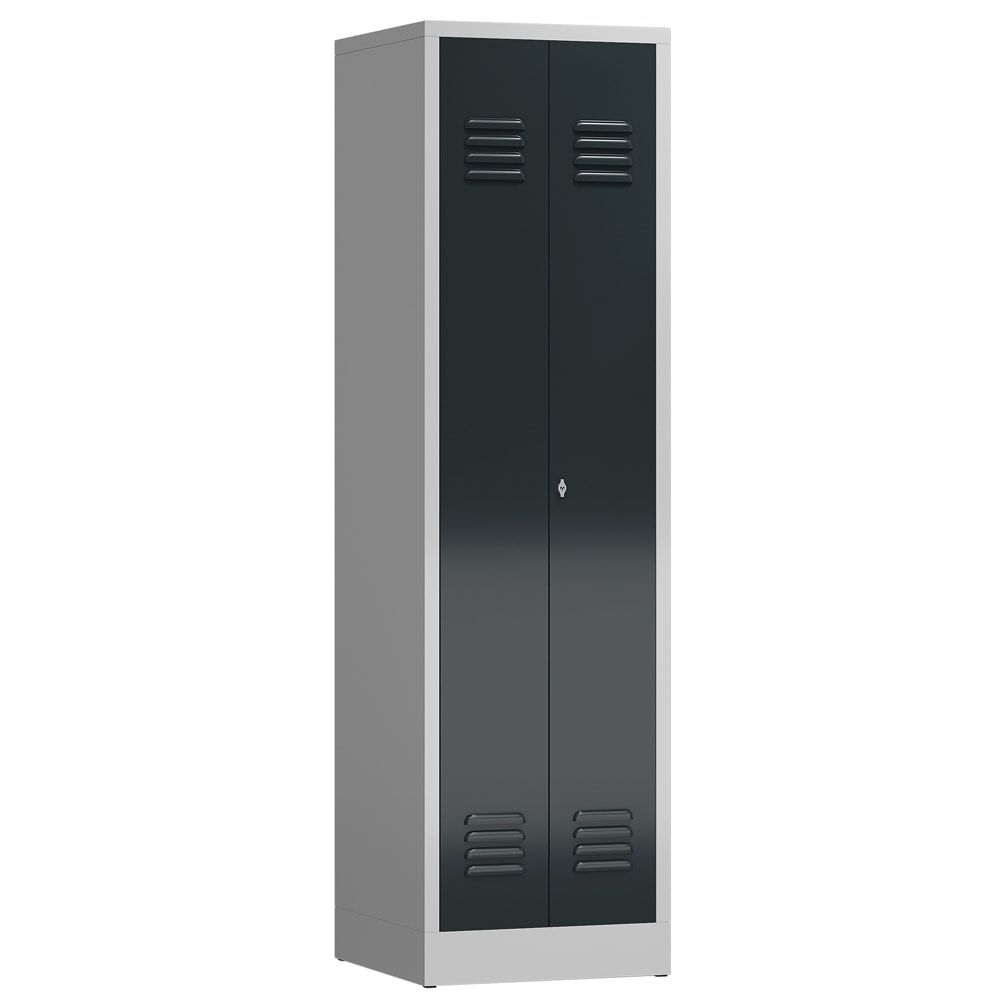 Mehrzweckschrank, Garderobenschrank, 2 Abteile, 6 Fächer, 1.800 x 500 x 500 mm (HxBxT), Drehriegel, Stahl, Korpus: lichtgrau, Front: anthrazitgrau