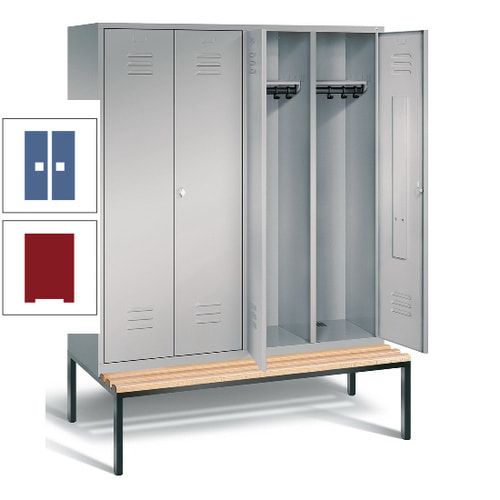 Doppel-Spindschrank, Buche Sitzbank untergebaut, 4 Abteile a 400 mm, Korpus lichtgrau, Tür anthrazitgrau, 2.090 x 1.590 x 815 mm (HxBxT)
