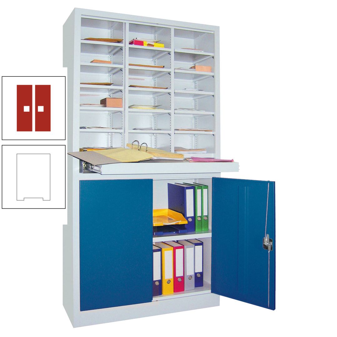 Aktenschrank - Büroschrank mit Sortierstation - 18 Fächer Ordnungsregal - Ausziehboden - 1.950 x 1.000 x 400 mm (HxBxT) - anthrazitgrau