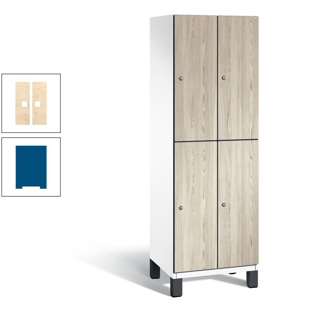 Fächerschrank, Garderobenschrank, mit Füßen, 2 Abteile, 1.980 x 600 x 525 mm (HxBxT), Korpus anthrazitgrau, Tür Donau-Ahorn