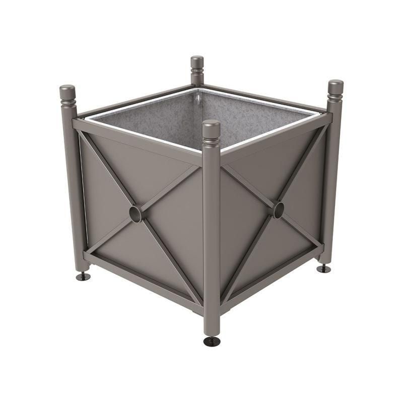 Pflanzbehälter, fvz.Stahl, innen feuerverzinkt, Verladungsgriffe, verstellbare Füße, Kopf Agora, 900 x 1.000 x 1.000 mm (HxBxT), enzianblau