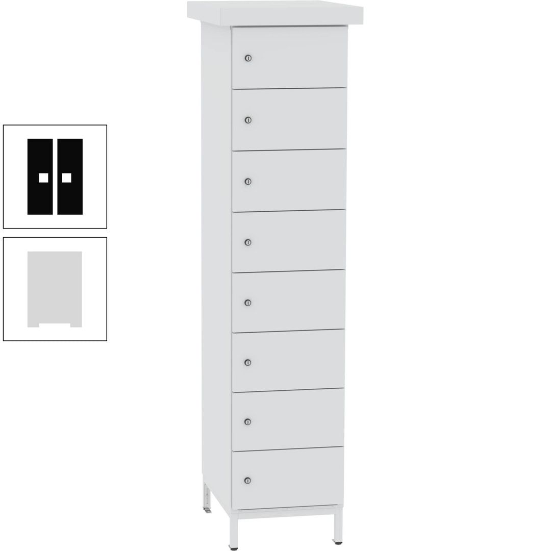 Akkuschrank, Batterieladeschrank, 8 Fächer, Schutzart IP54, Schuko, 1.855 x 400x 570 mm (HxBxT), Korpusfarbe anthrazitgrau, Frontfarbe anthrazitgrau