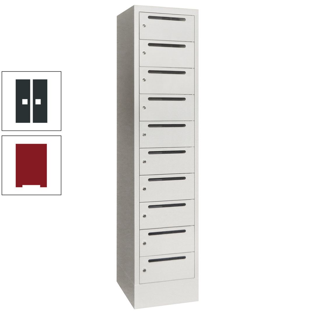 Postverteilerschrank, Schließfachschrank, 1 Abteil a 400 mm, 10 Fächer, 1.850 x 400 x 500 mm (HxBxT), Korpus anthrazitgrau, Front anthrazitgrau