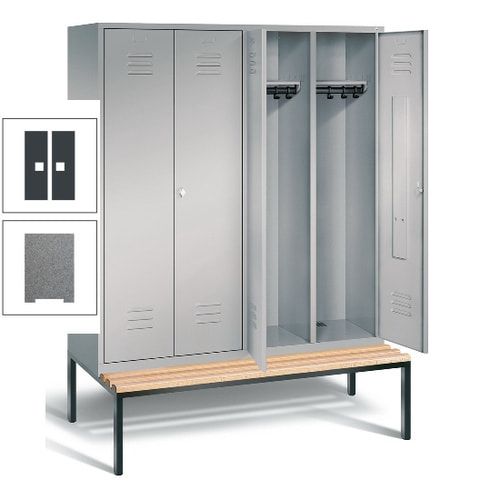Doppel-Spindschrank, Buche Sitzbank untergebaut, 4 Abteile a 400 mm, Korpus lichtgrau, Tür anthrazitgrau, 2.090 x 1.590 x 815 mm (HxBxT)