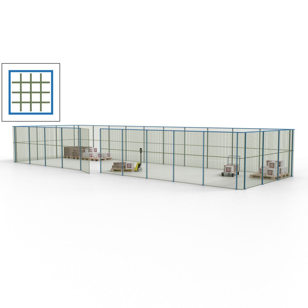 Maschinen Schutzgitter - Hallentrennwand - Sicherheitszaun - Tür - 39 m - 2.200 x 15.400 x 4.900 mm (HxBxT) - enzianblau