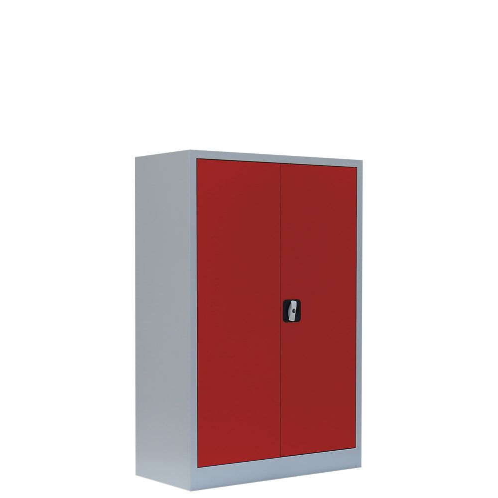 Aktenschrank, Büroschrank, abschließbar, Flügeltüren, 2 Fachböden, 1.200 x 925 x 422 mm (HxBxT), Stahl, Korpus und Türen in lichtgrau