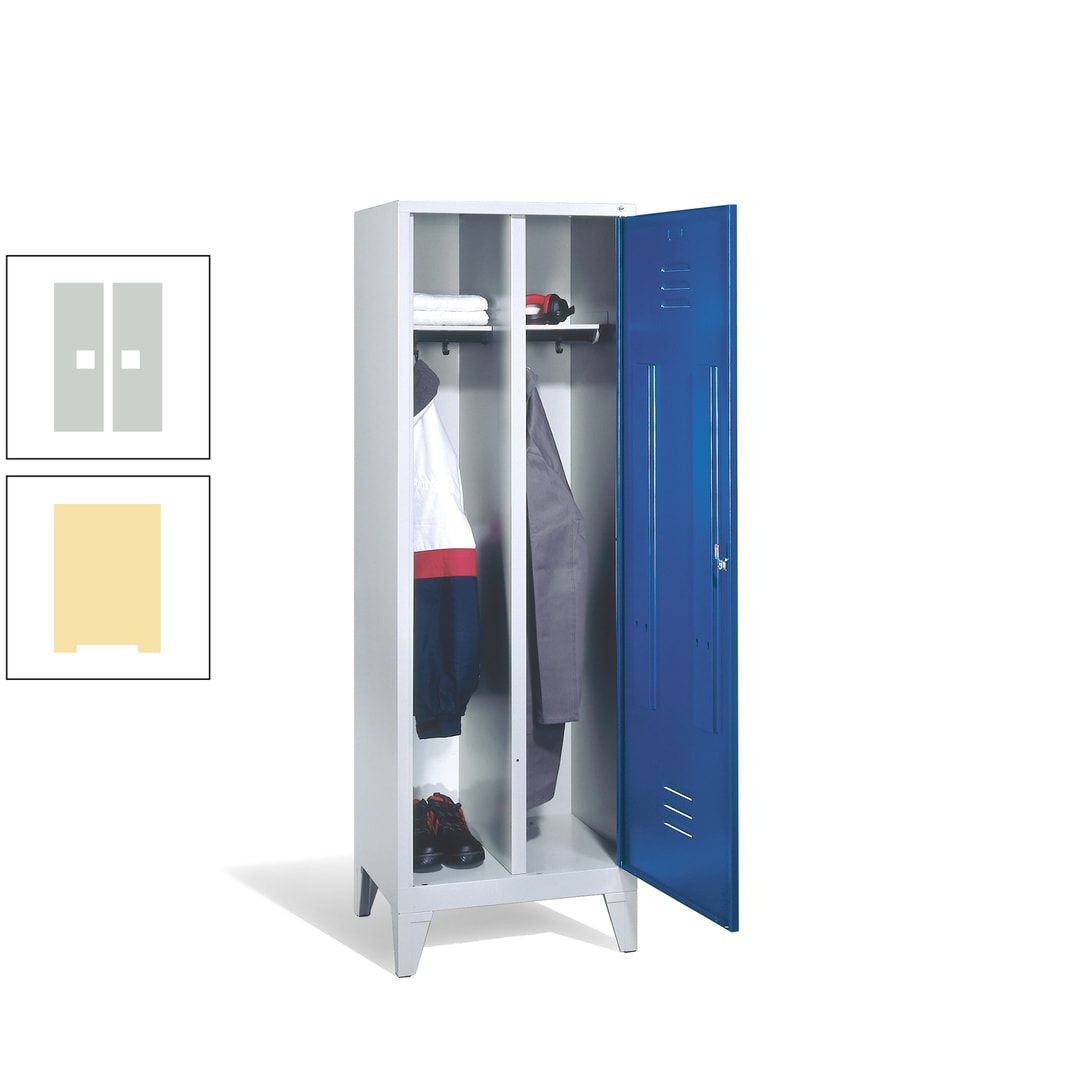 Doppel-Spind mit Großtür, Garderobenschrank mit Füßen, 2 Abteile a 300 mm, Korpus anthrazitgrau, Tür anthrazitgrau, 1.850 x 610 x 500 mm (HxBxT)