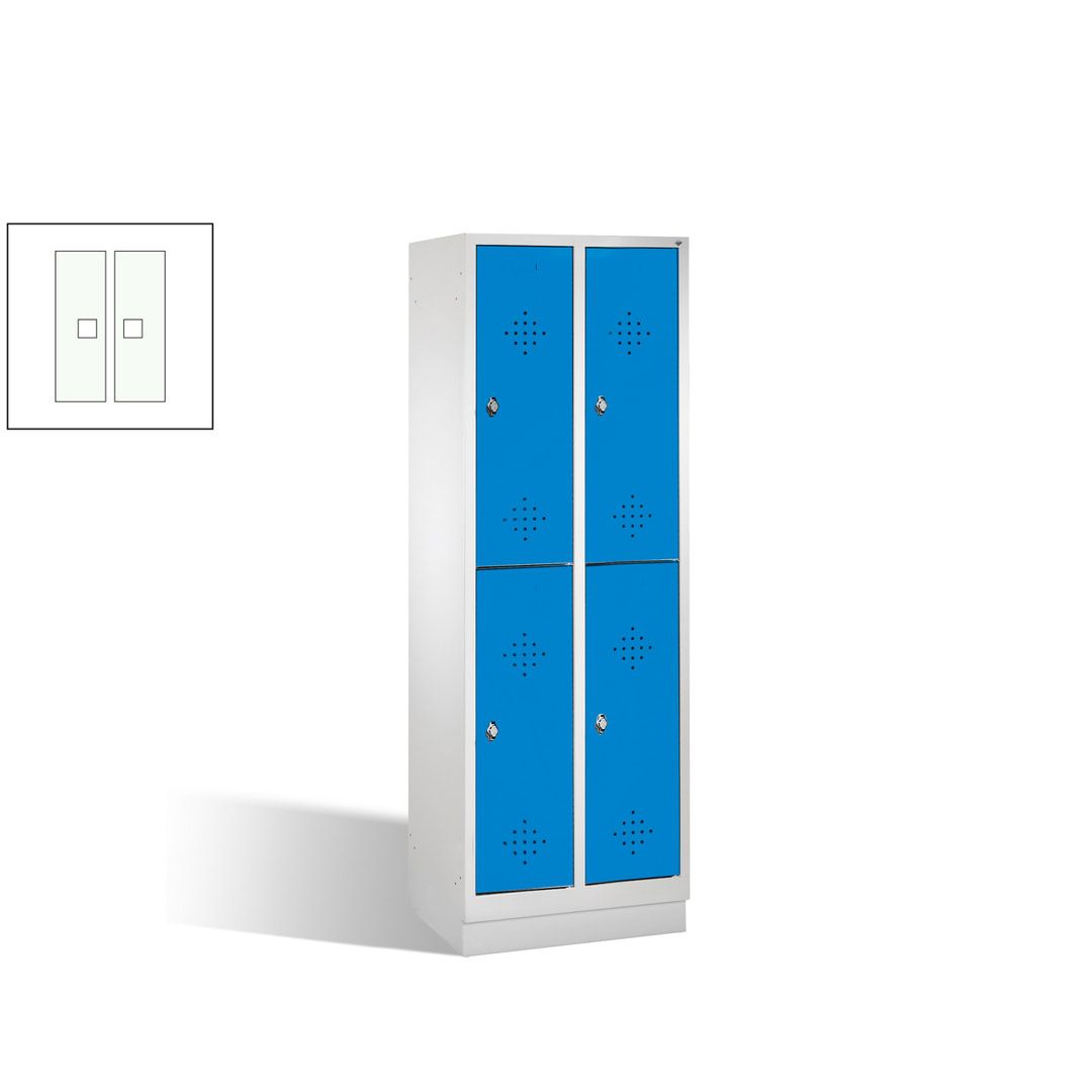 Garderobenschrank, 2 Abteile, 4 Fächer, 1.800 x 610 x 500 mm (HxBxT), Drehriegel, Sockel, Korpus anthrazitgrau, Türen anthrazitgrau