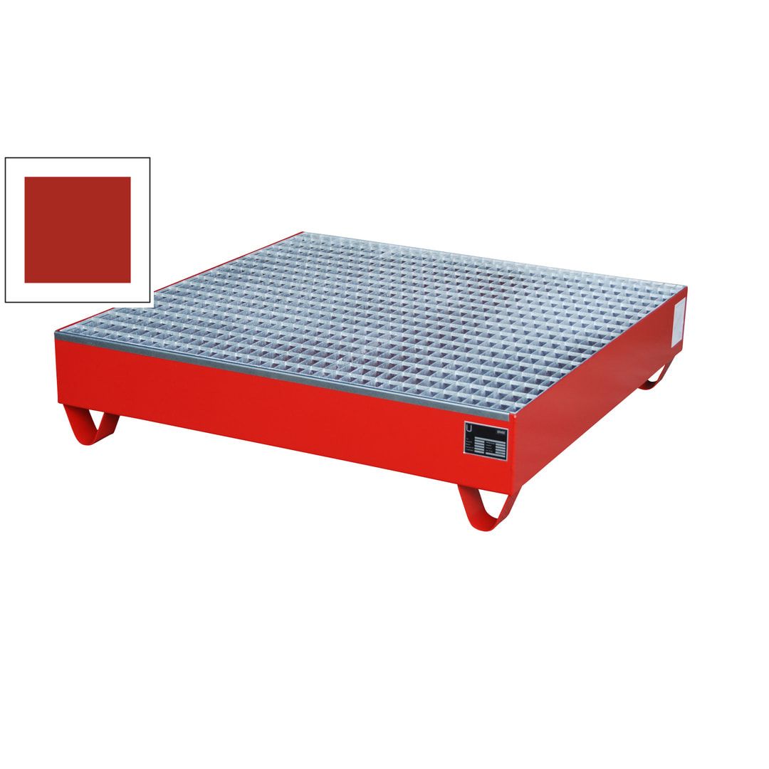 Auffangwanne - 1.200 x 1.200 mm (BxT) - 216 l - Füße - Gitterrost - feuerrot