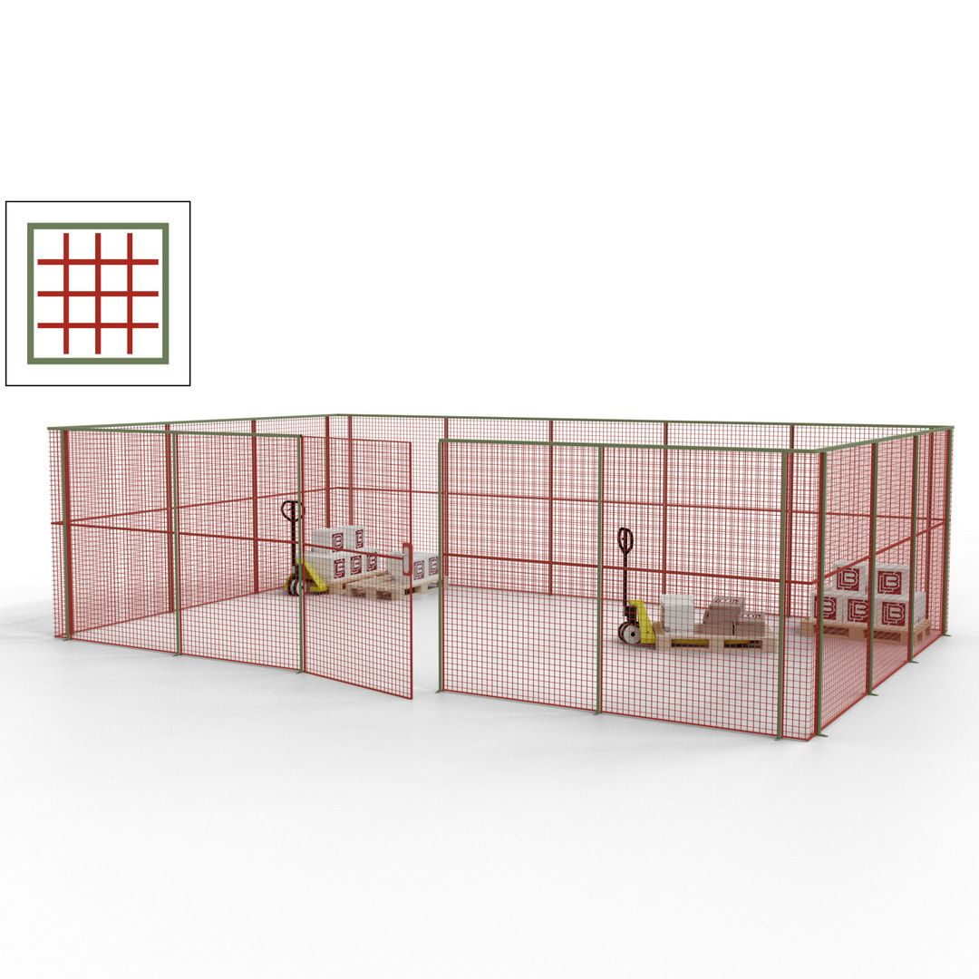 Maschinen Schutzgitter - Hallentrennwand - Sicherheitszaun - Tür - 22 m - 2.200 x 7.900 x 4.900 mm (HxBxT) - enzianblau