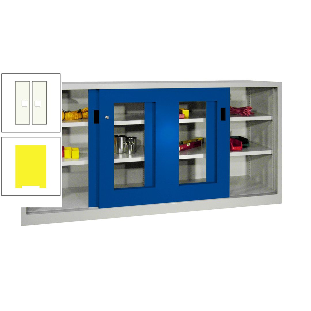 Schiebetürenschrank - Sichtfenstertüren - 1.000x2.000x400 mm (HxBxT) - 4 Böden, gepulvert - Zylinderschloss - anthrazitgrau