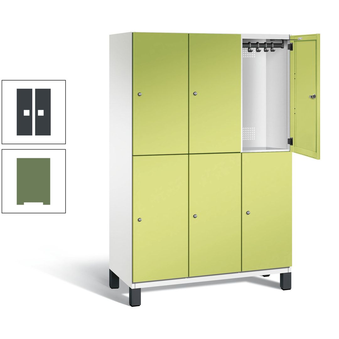 Fächerschrank, Stahlschrank, doppelstöckig, 6 Fächer, Füße, Korpus anthrazitgrau, Tür anthrazitgrau, 1.980 x 1.200 x 525 mm (HxBxT)