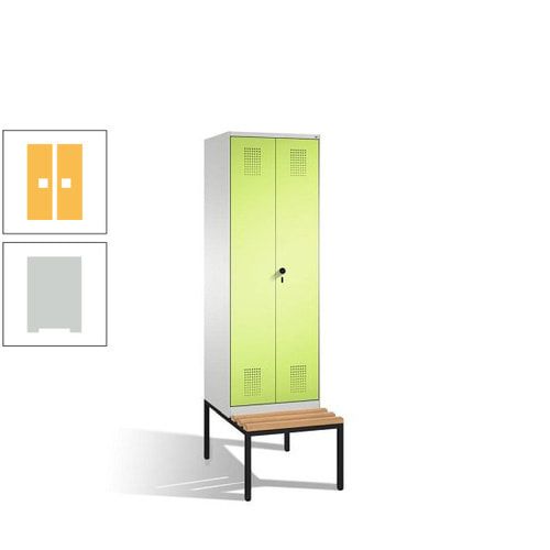Doppel-Spind, Garderobenschrank, Buche Sitzbank untergebaut, 2 Abteile a 300 mm, Korpus anthrazitgrau, Tür anthrazitgrau, 2.090 x 600 x 815 mm (HxBxT)
