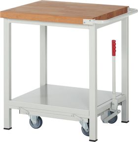 Mobile absenkbare Werkbank - 880 x 750 x 700 mm (HxBxT) - Traglast 1.250 kg - Buche - Farbe wählbar